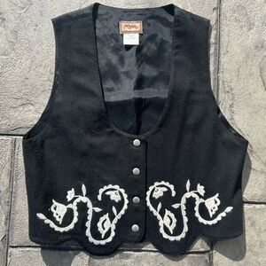 Roper vintage black western vest embroidery fancy ornate boho USA M